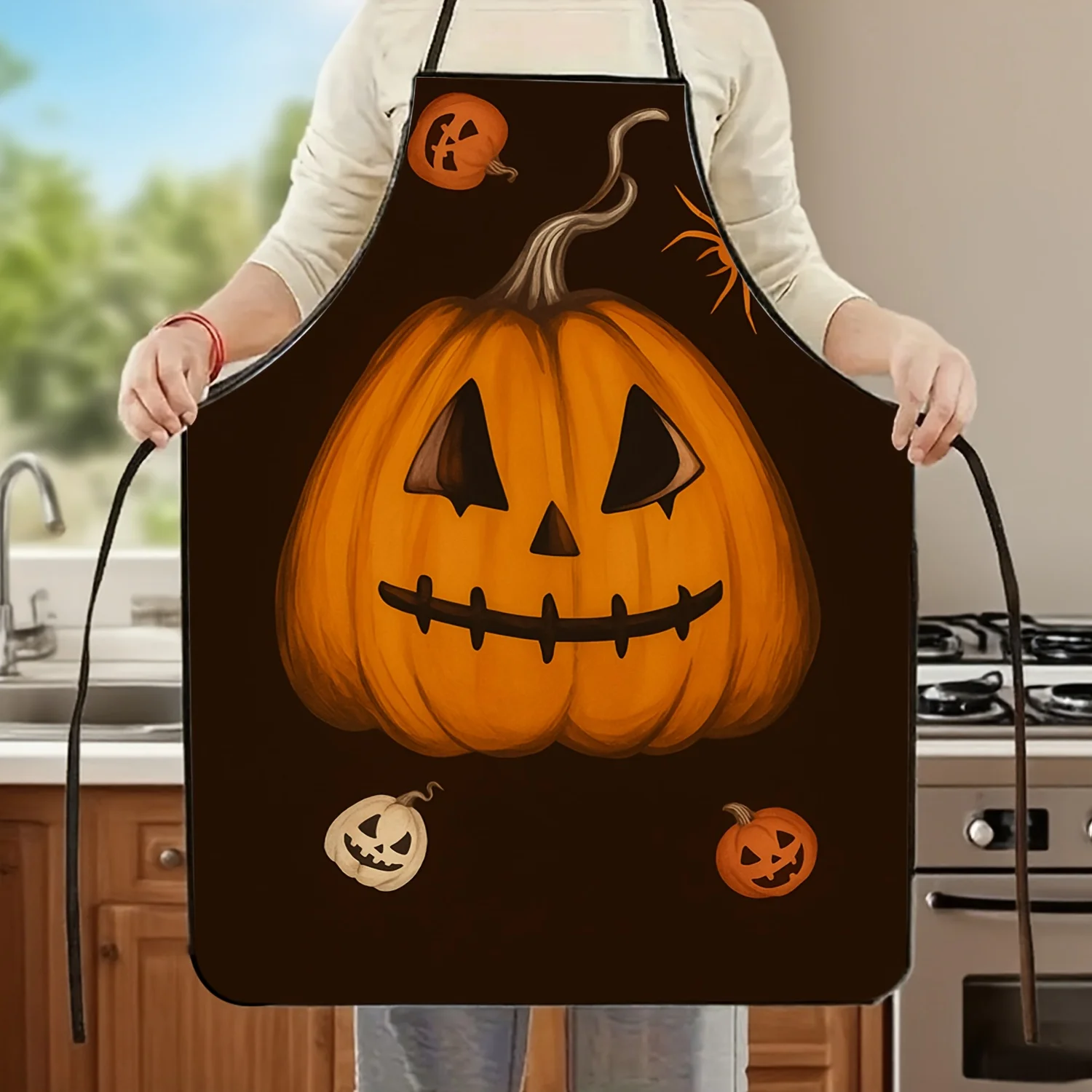 Halloween Pumpkin Apron 1pc, Stain-Resistant & Durable, Kitchen Cooking BBQ Party Apron