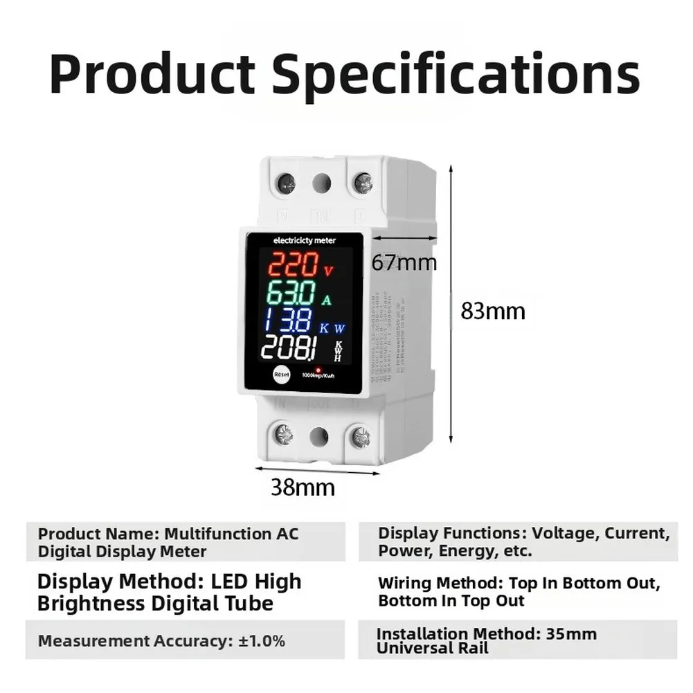 Electricity Meter Multi-Functional Digital Meter Current Voltage Power Factor Meter Ammeter Voltmeter PC Power Tool Office Home
