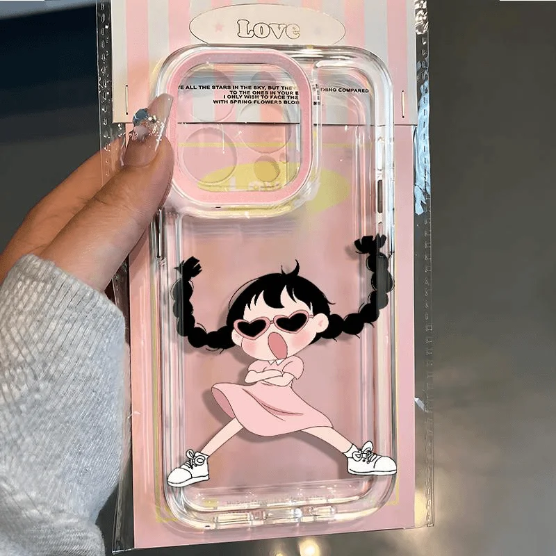 Cool Cute Braid Girl Clear Space Phone Case For Oppo F11 Find X5 Reno 6 7 7Z 8 8T 10 11 12 Realme 9 C30 C53 C63 Pro Plus 5G