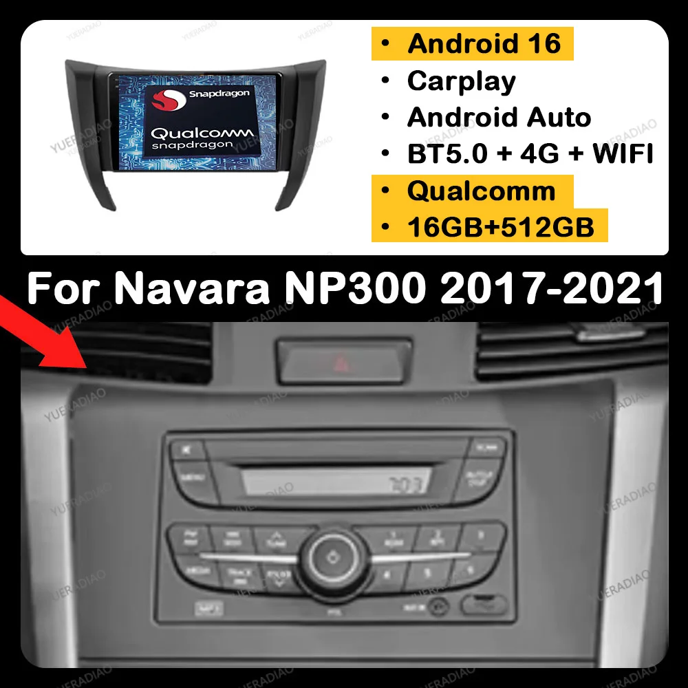 Radio para Auto Android 16 para Nissan Navara NP300 Frontier 2017, Reproductor Multimedia Estéreo, GPS NAVI, Unidad Principal, 4G WIFI, QLED, BT