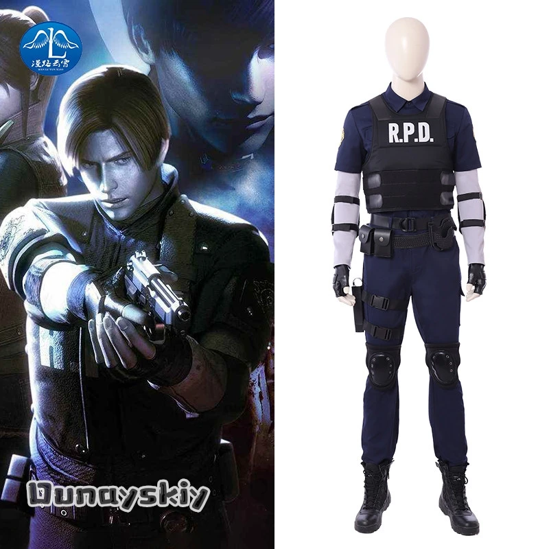 aBNNS*Cosplay R E 2 Leon Costume Games Halloween Costumes Leon Scott Kennedy Costume Vest Coat Tops Pant Adults Disguise Outfit view 2