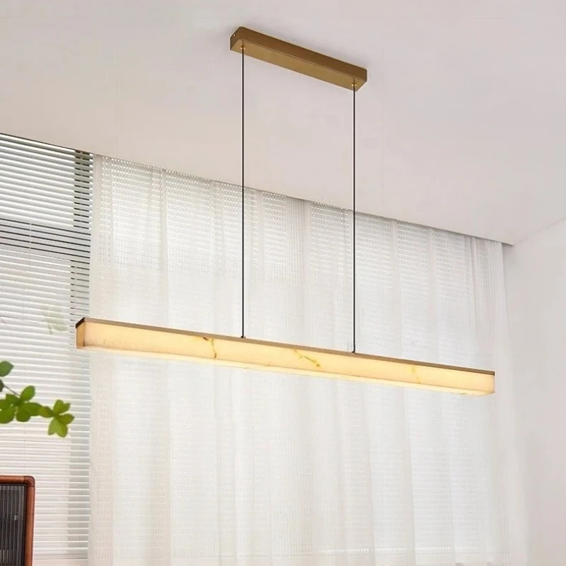 Nordic Light Luxury Long Strip Imitation Marble LED Pendant Light Living Room Office Study Dining Room Minimalist Hanging Lamp