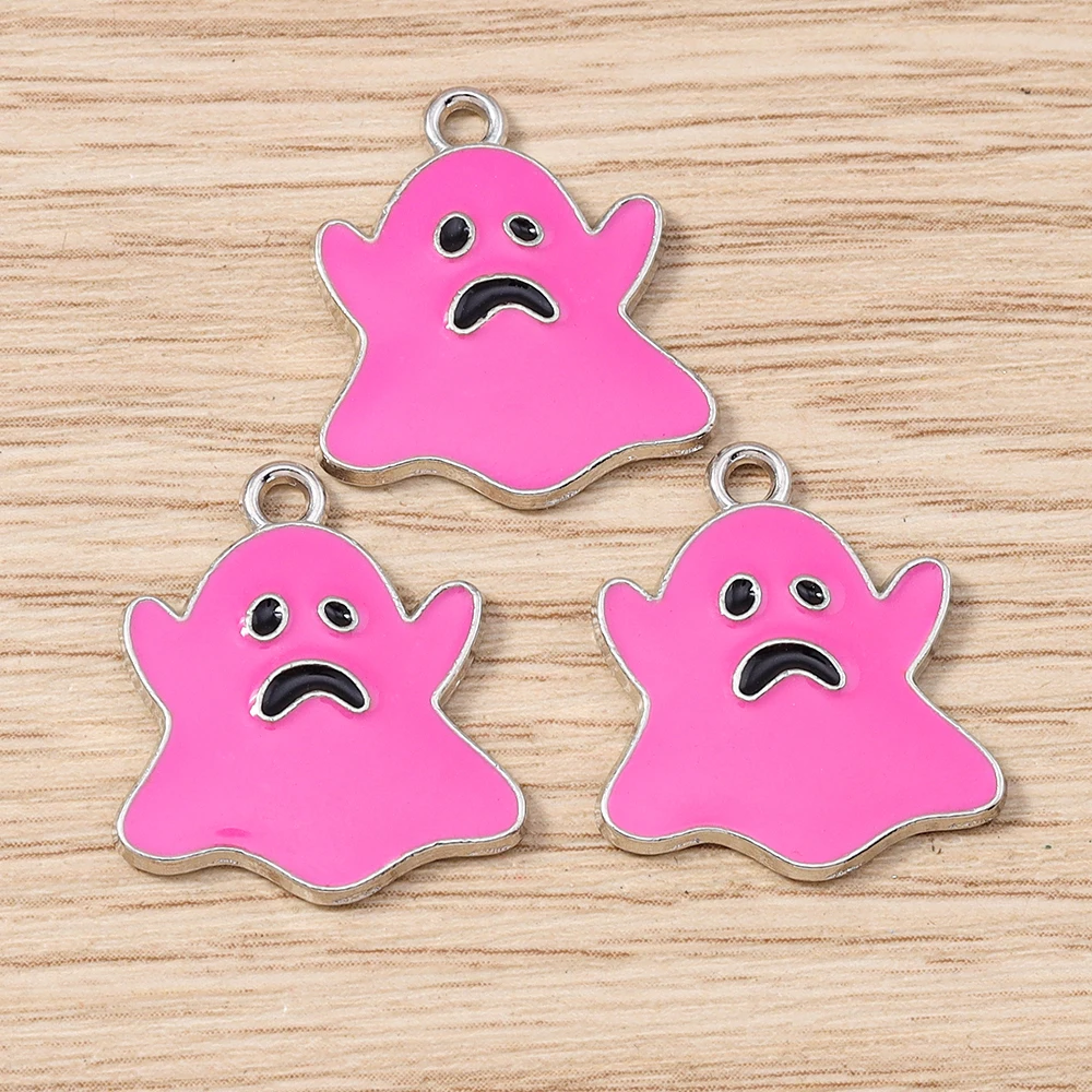 10 Stück 18 x 20 mm niedliche bunte Emaille-Halloween-Geister-Charms-Anhänger für Schmuckherstellung, Ohrringe, Halsketten, DIY-Bastelzubehör – Detail 3