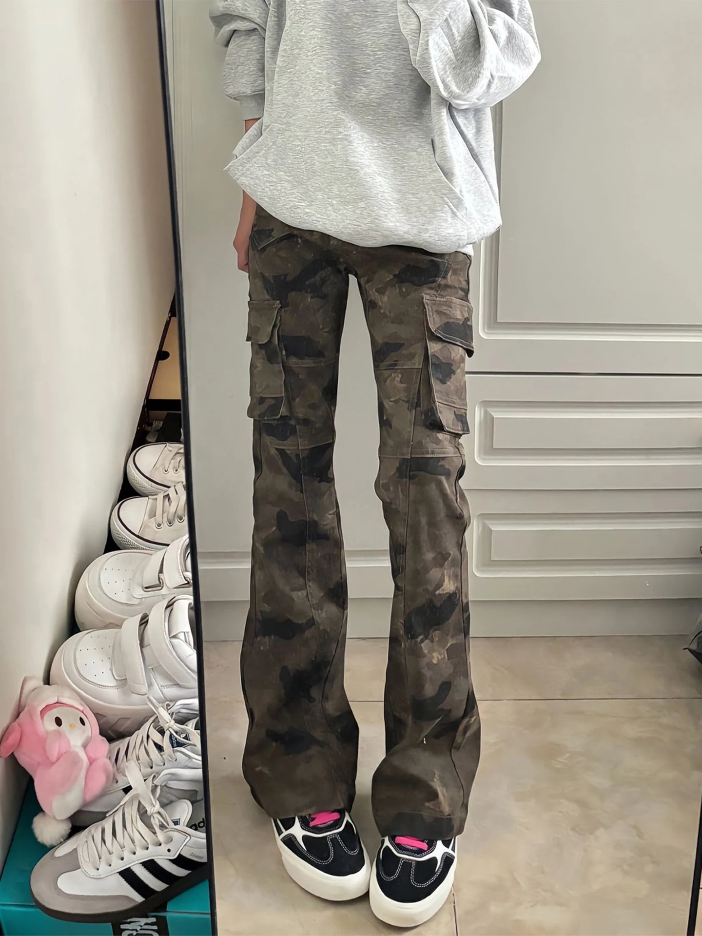 

Мужские джинсы в стиле американского ретро, камуфляжные, прямые, зауженные, с высокой талией, на молнии, повседневные, молодежный тренд