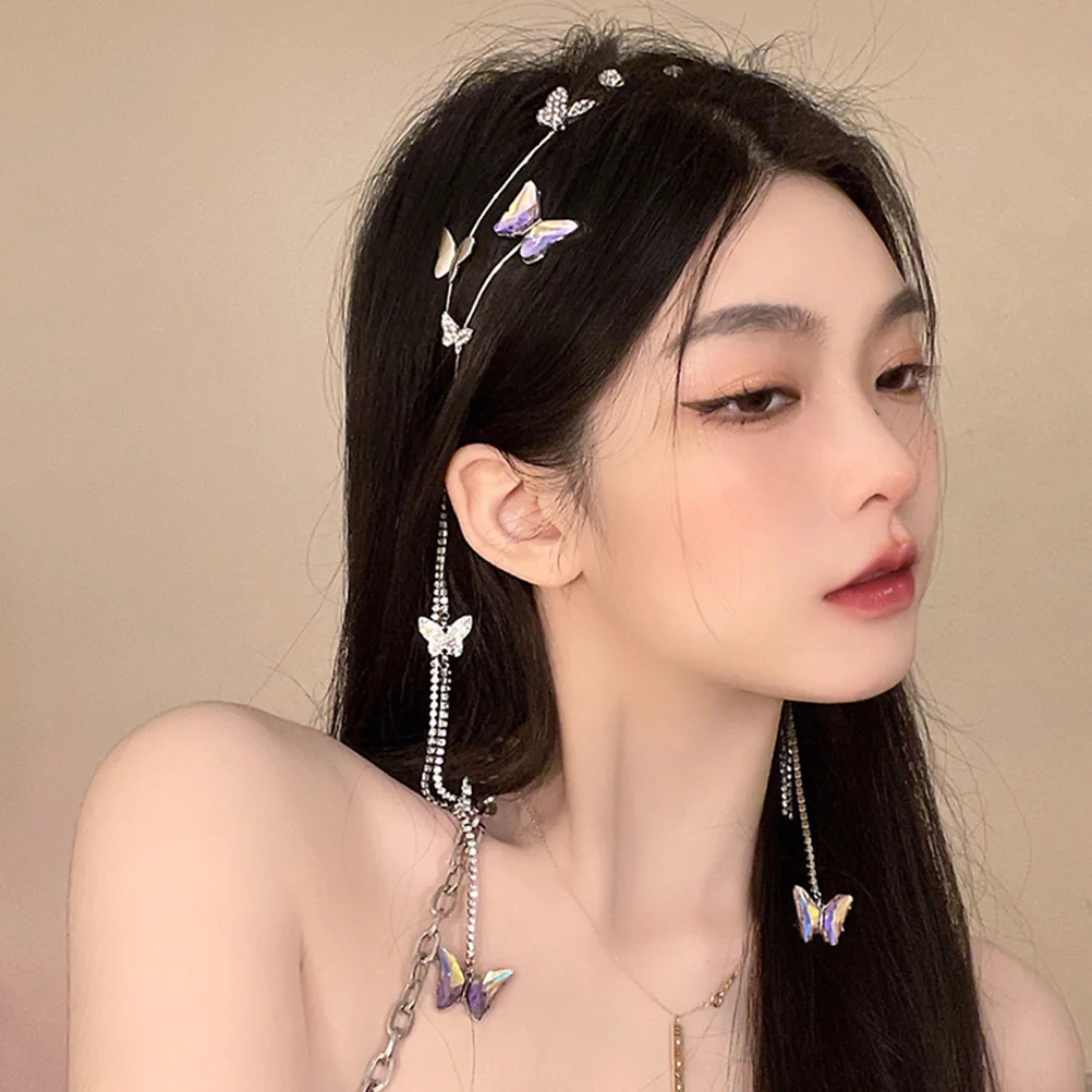 

Crystal Butterfly Elegant Hair Accessories Women Bridal Party Festival Tassel Headband Wedding Tassel Chic Stable