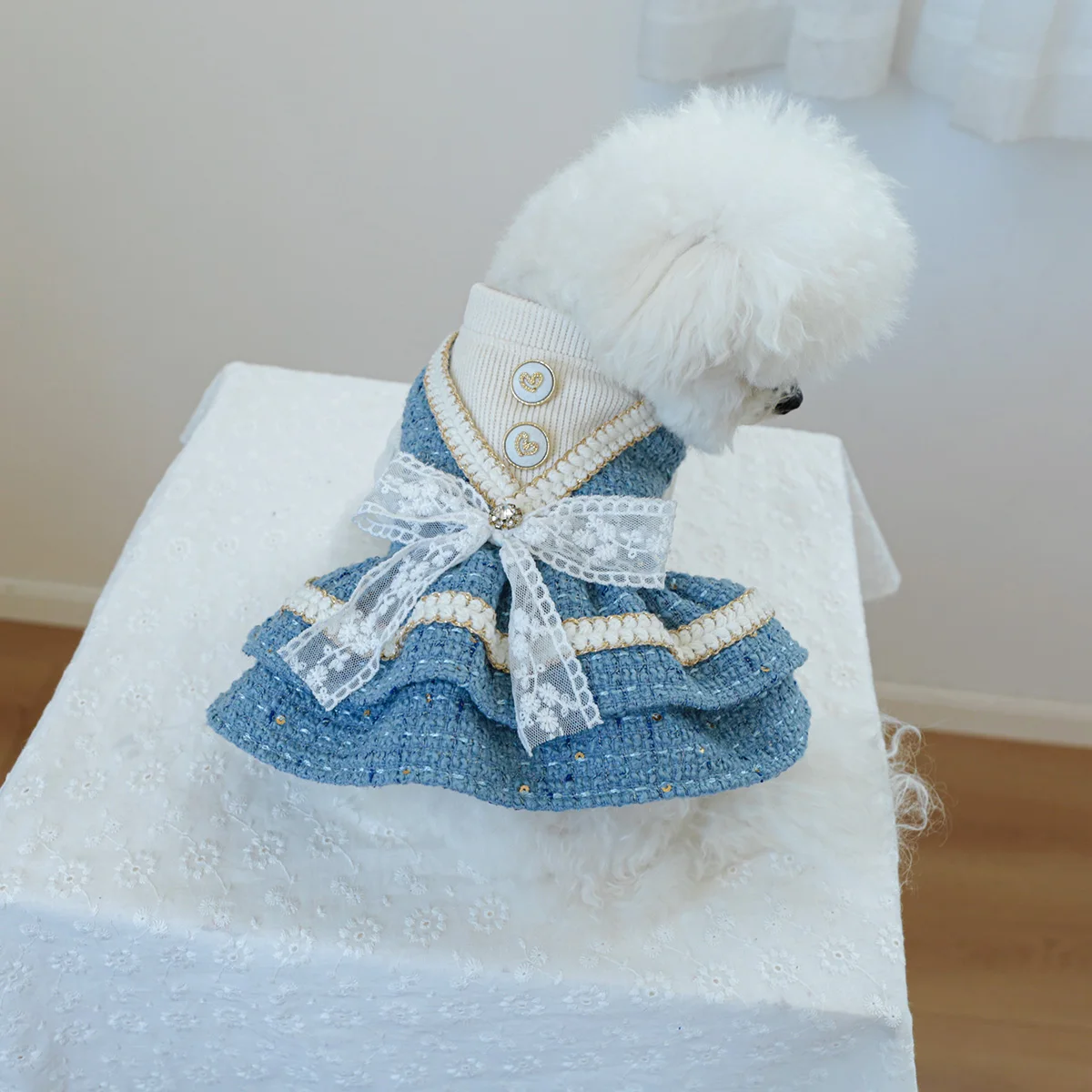 1PC Pet Clothing Autumn/Winter Thick Blues Noble Dress Princess Dress Suitable for Small and Medium sized Dogs