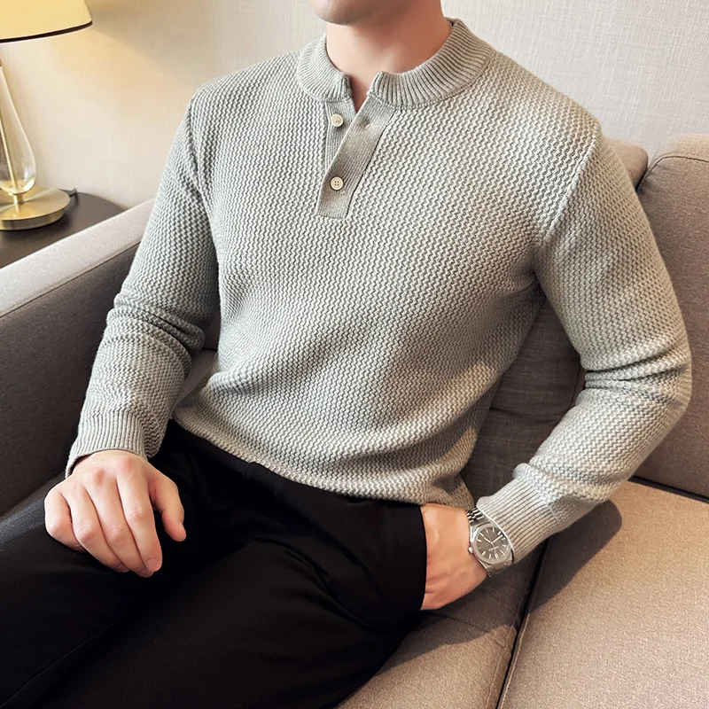 

High-quality autumn new texture casual business men's knitted pullover solid color stretch daily commute sweater.