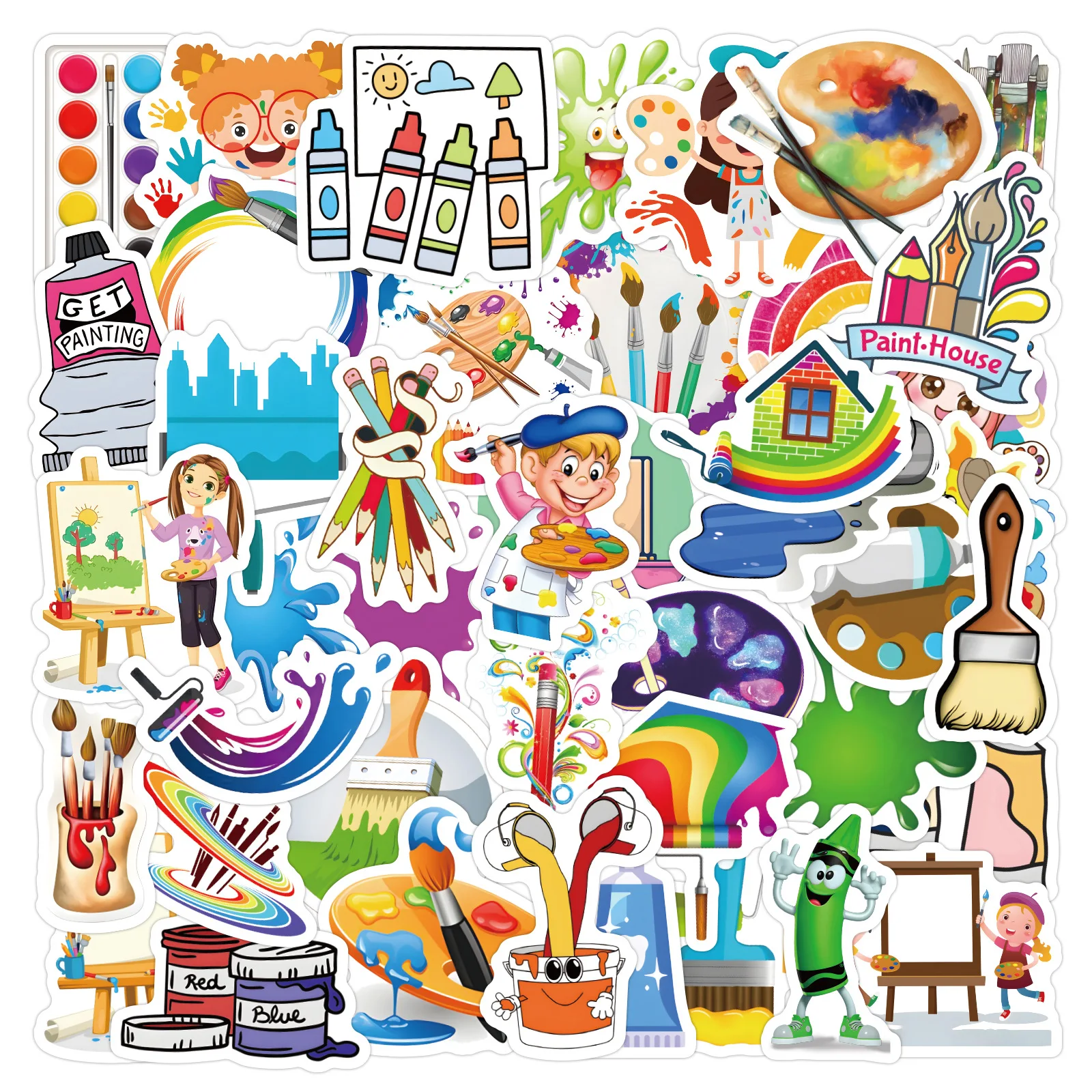 10/30/60PCS Children Art Drawing Cartoon Stickers DIY Phone Laptop Luggage Skateboard Graffiti Decals Fun for Kid Gift