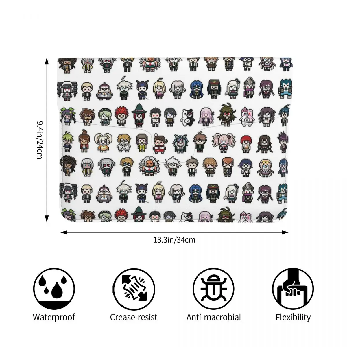 DanganRonpa Sprites PU Leather Horizontal Laptop Sleeve Shockproof Soft Lining Notebook Case 13 Inch