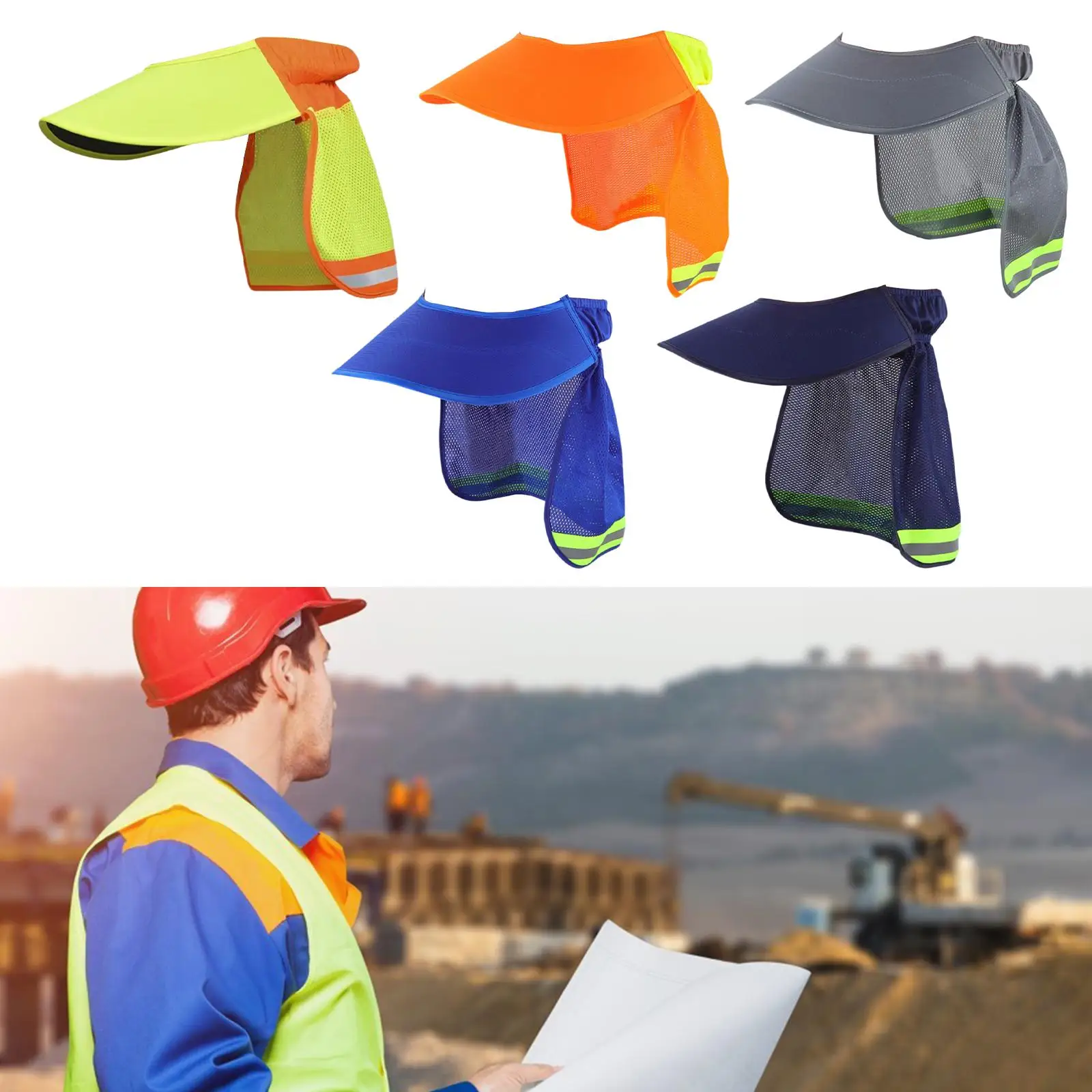 Hard Hat Shade Neck Shield Cover with Reflective Strip High Visibility Wide Brim for Building Workers Women Men