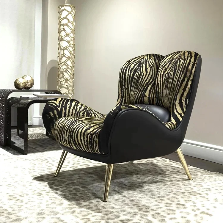 Single Chair Tiger Pattern Leisure Chair Sofa Chair High Back