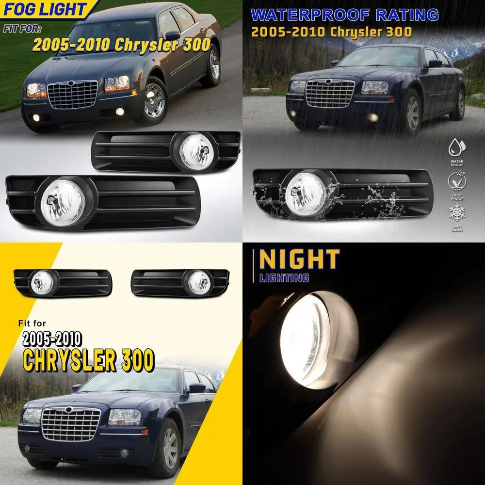 

Pair of Clear Lens Fog Lights with Wiring Kit & Switch for 2005-2010 Chrysler 300, H1012V 42W Bulbs Included