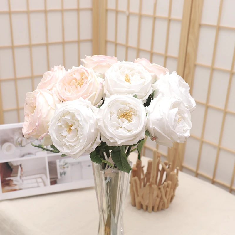 10CM Rose Real Touch Artificial Flowers Branch Wedding Home Christmas Vase Decoration Big Head Peony Long Branch Fake Plants