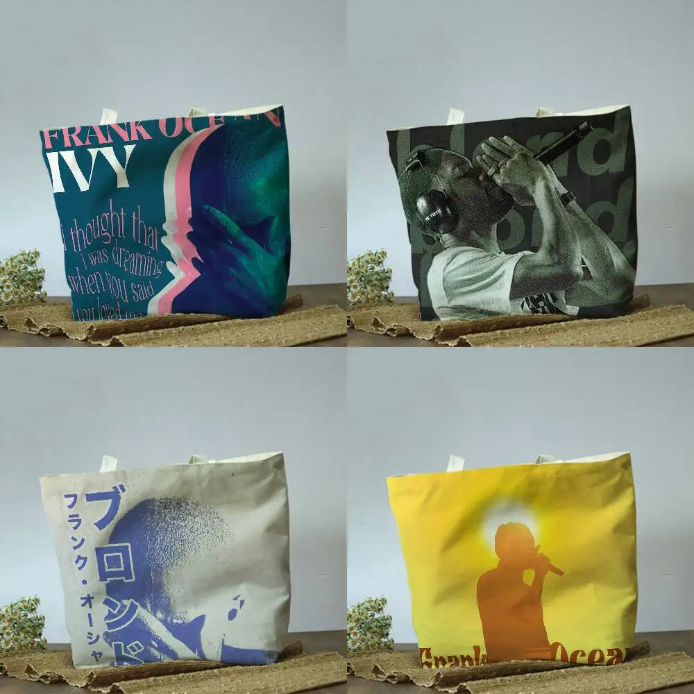 Frank ocean poster Blond  Plain Beige Cotton Polyester Canvas Shoulder Bag for Grocery & Travel