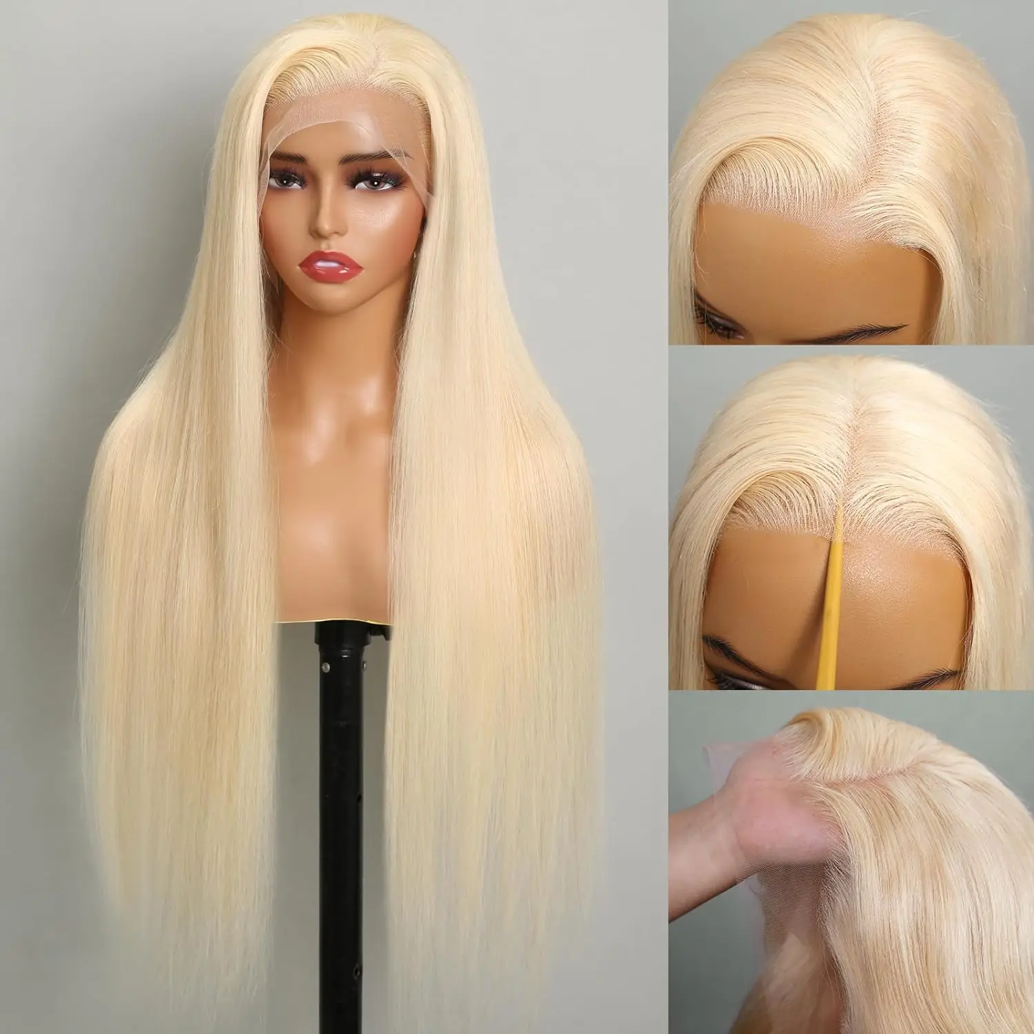 Peluca de cabello humano liso para mujer, postizo de encaje Frontal transparente, color rubio miel, 250%, 13x6, HD, 34, 36 pulgadas, 13x4, 613