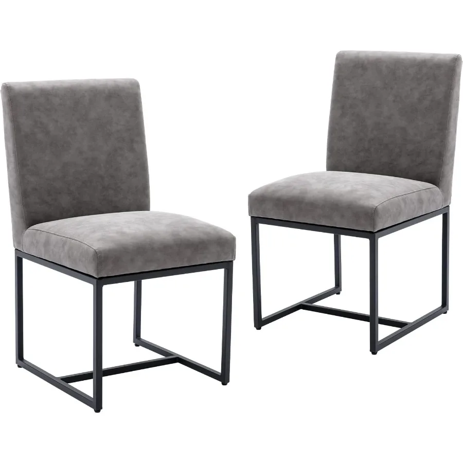 كراسي طعام حديثة منجدة مجموعة من 2 كراسي غرفة طعام من جلد البولي يوريثان في منتصف القرن كرسي جانبي بدون ذراع كراسي مطبخ مريحة مع