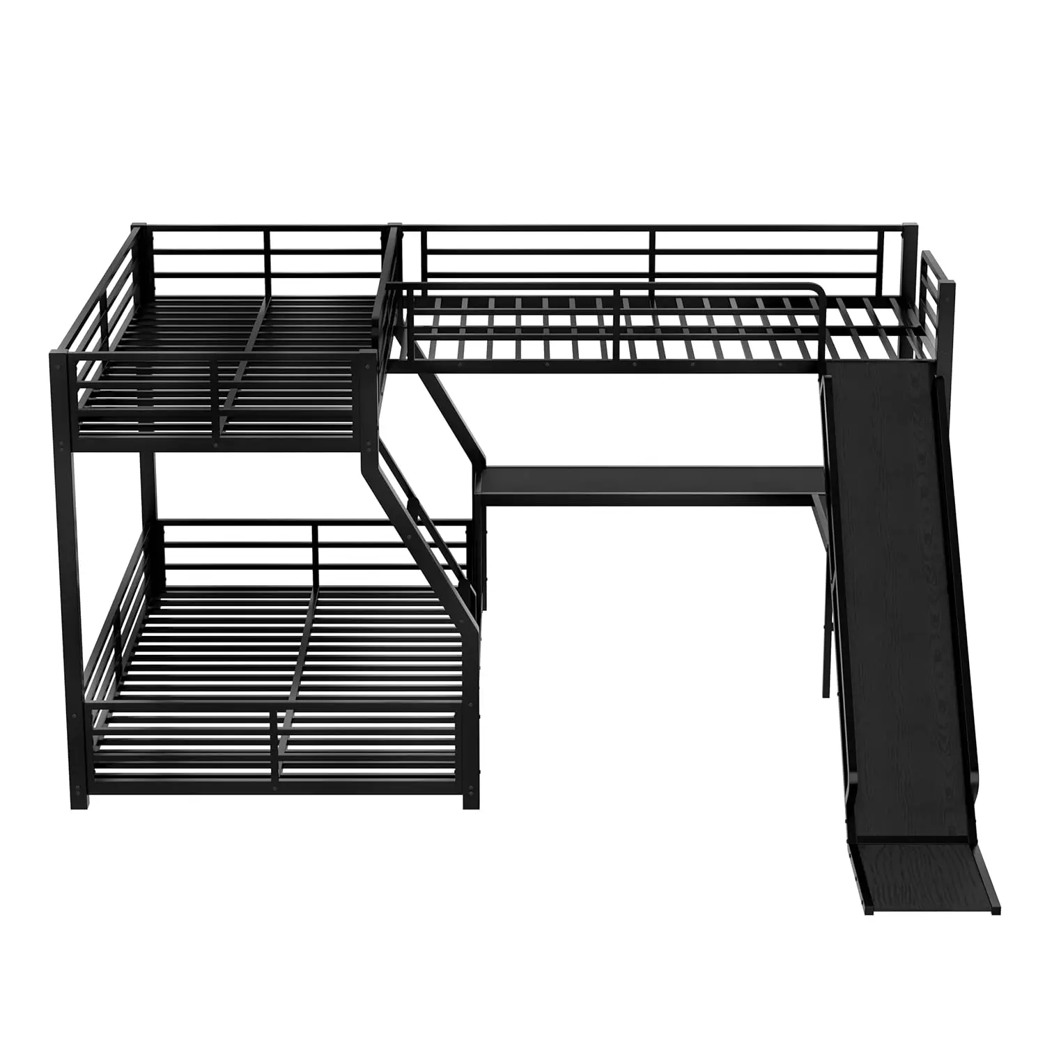 #L-Shaped Twin Over Full Metal Triple Bunk Bed with Slide USB Desk Space-Saving Noise-Free Kids Bedroom Furniture, Customized