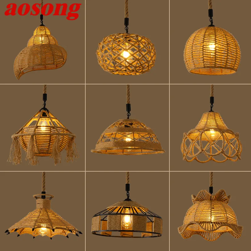 AOSONG American Style Retrohemp Rope Chandelier Nostalgic Loft Industrial Style Internet Cafe Restaurant Hot Pot Shop Pendant