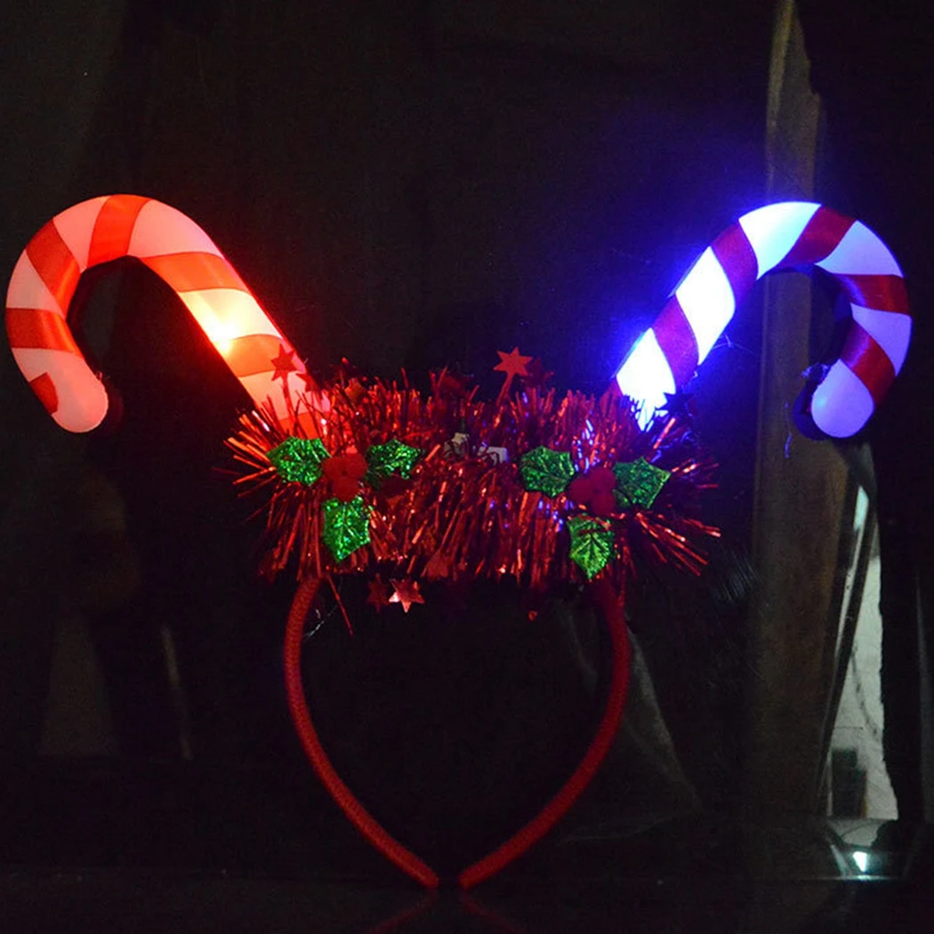 Candy Cane Headband LED Festive Party Hair Hoop Costume Headwear For Christmas Lights Headband Party Halloween Glow Supplies