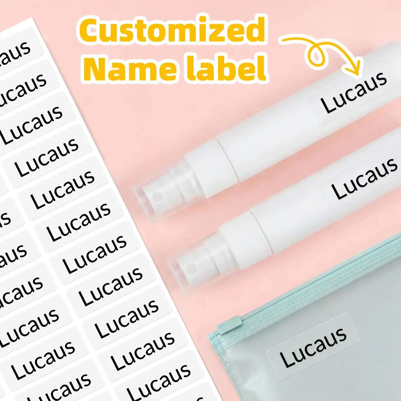 1-300PCS Custom Name Waterproof Stickers with Personalized Text for School,Backpacks,Lunch Boxes,Water Bottles&Headphones Labels