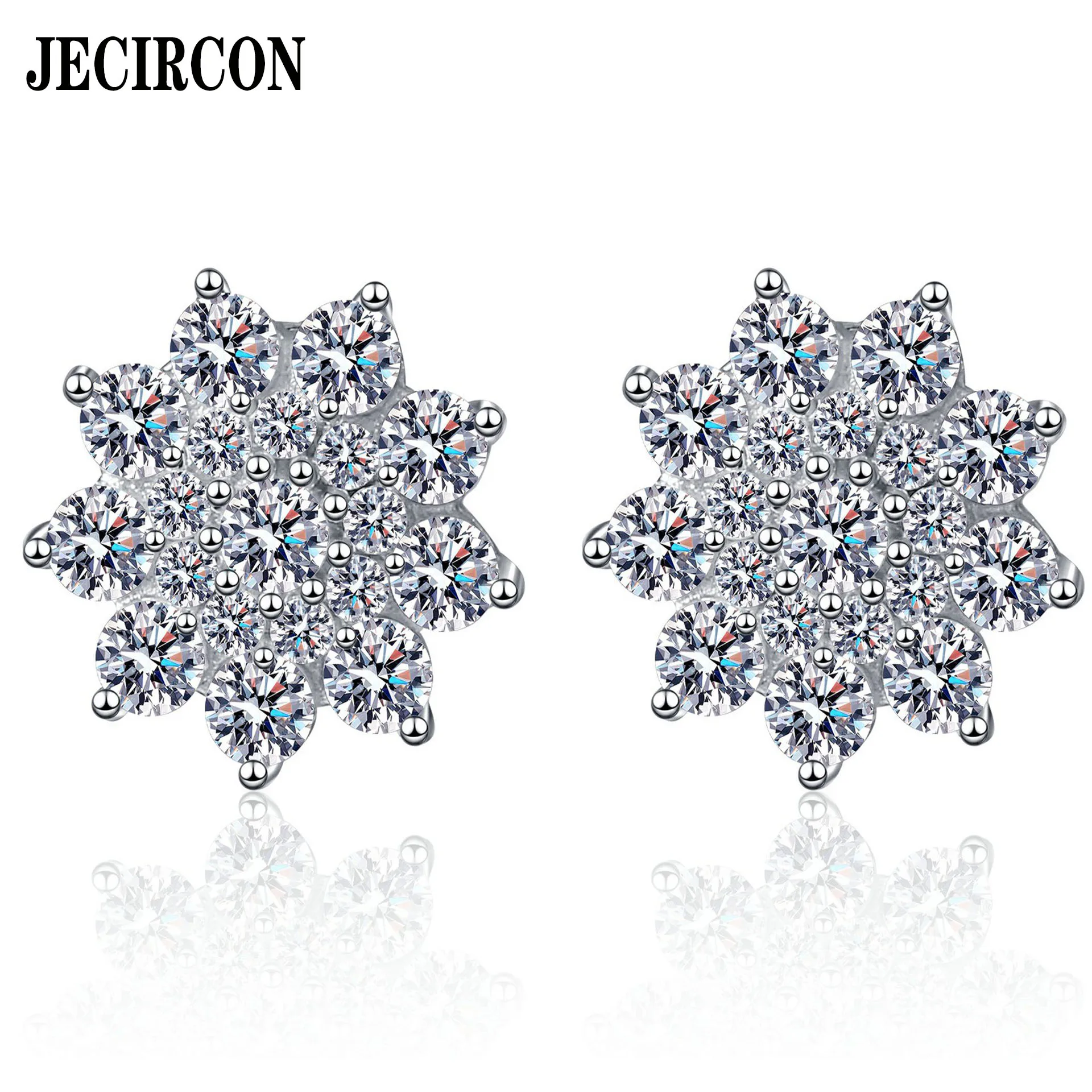 

JECIRCON 925 Sterling Silver Full Moissanite Stud Earrings for Women Snowflake Simple Party Jewelry Daily Wear Fashion Versatile