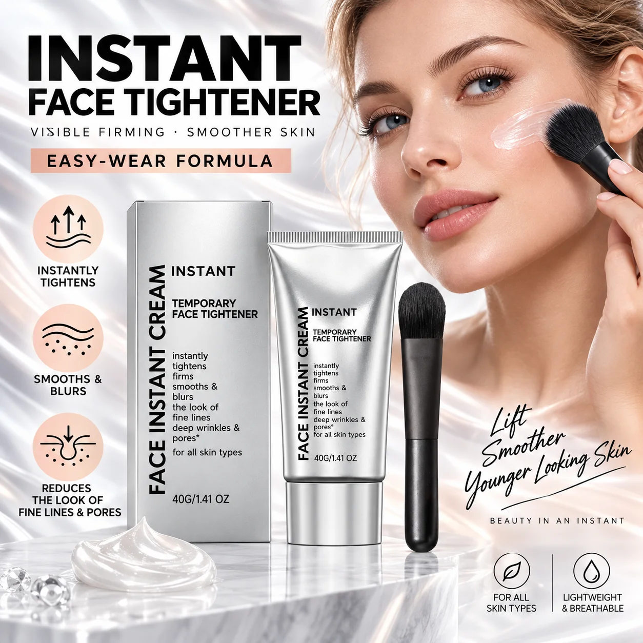 Instant Face Tightener Cream For Firming Smoothing Skin Reduce Look Of Wrinkles Pores Facial Beauty Cream Boost Skin Elasticity