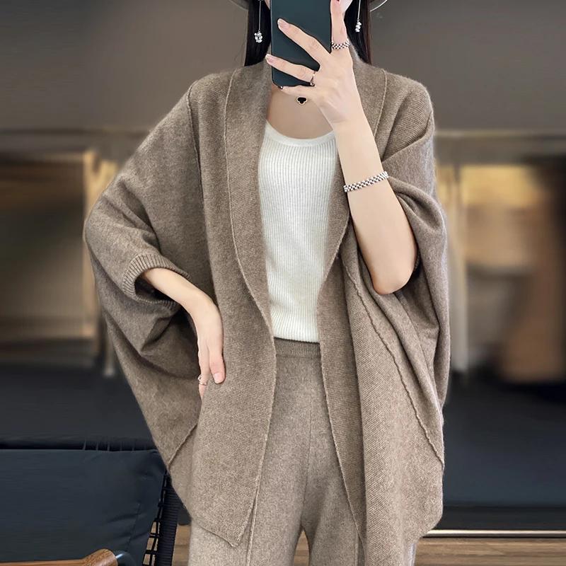 Spring Women New 100% Wool Warm Shawl Casual Soft Cardigan Autumn Winter Solid Fashion Knit Shawl Female Mujer Bufanda Cape