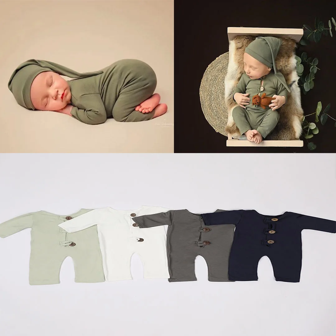 Newborn Photography Clothing Hat+Jumpsuit 2Pcs/set Studio Baby Boy Photo Props Accessories Clothes Outfits Fotografia Backdrop