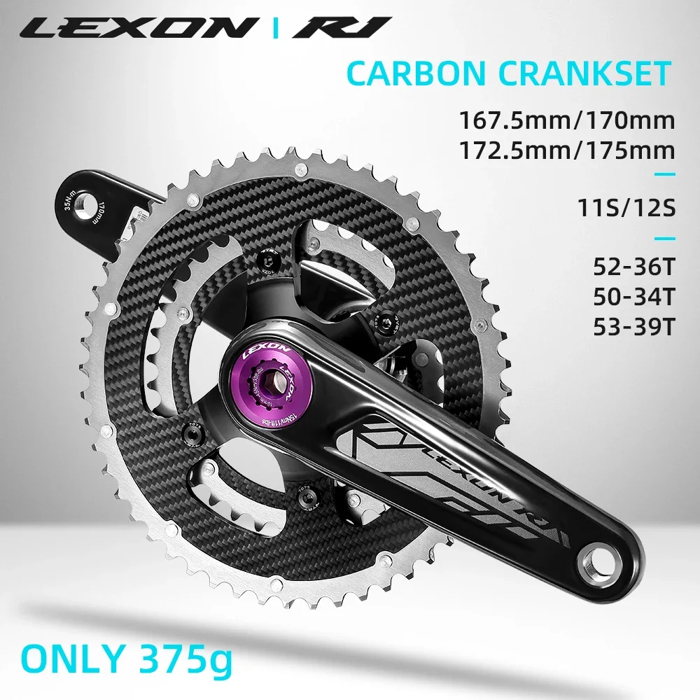 LEXON-Pedaleiras Full Carbon Road, Pedaleiras Superlight, 375g, Eixo 29mm, 165mm, 167, 5.5, 170, 172.5, 175mm, 52-36T