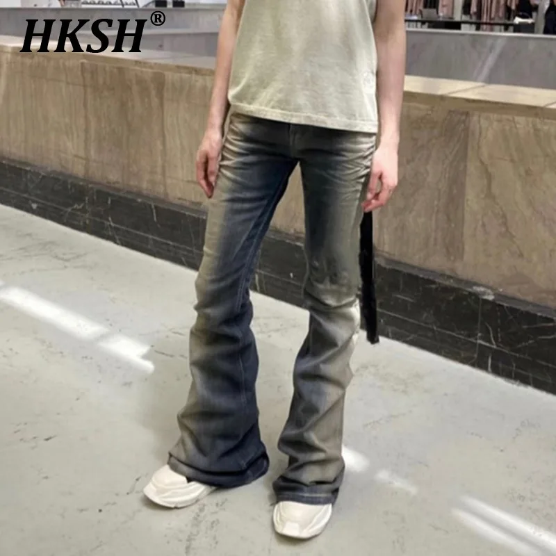 HKSH RO Style Niche Gradient High Stretch Floor Mop Casual Micro Flared Jeans Korean Tight Skinny Denim Pants Women Trend HK2783