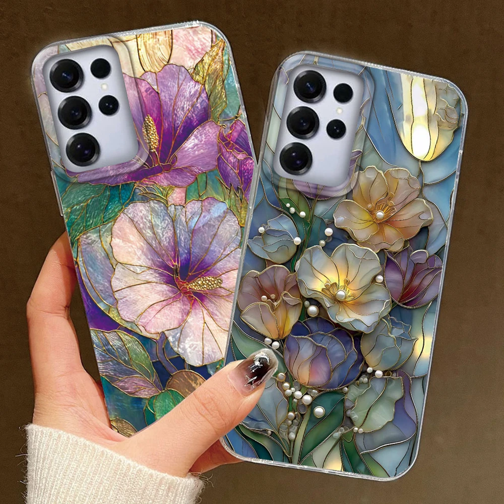  ﻿ ﻿ ﻿ Handyhülle für Samsung Galaxy S24 Ultra S25 S23 Plus S21 FE S22+ S20 Ästhetische Vintage Lila Blumen Nelken Paar Cover