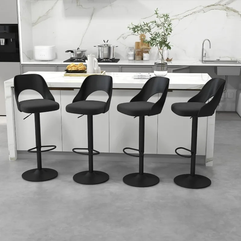 Bar Stools Set of 4 for Kitchen Counter, Seat Height Adjustable 25''-33'', Modern Upholstered Swivel Island Chairs with Hollow