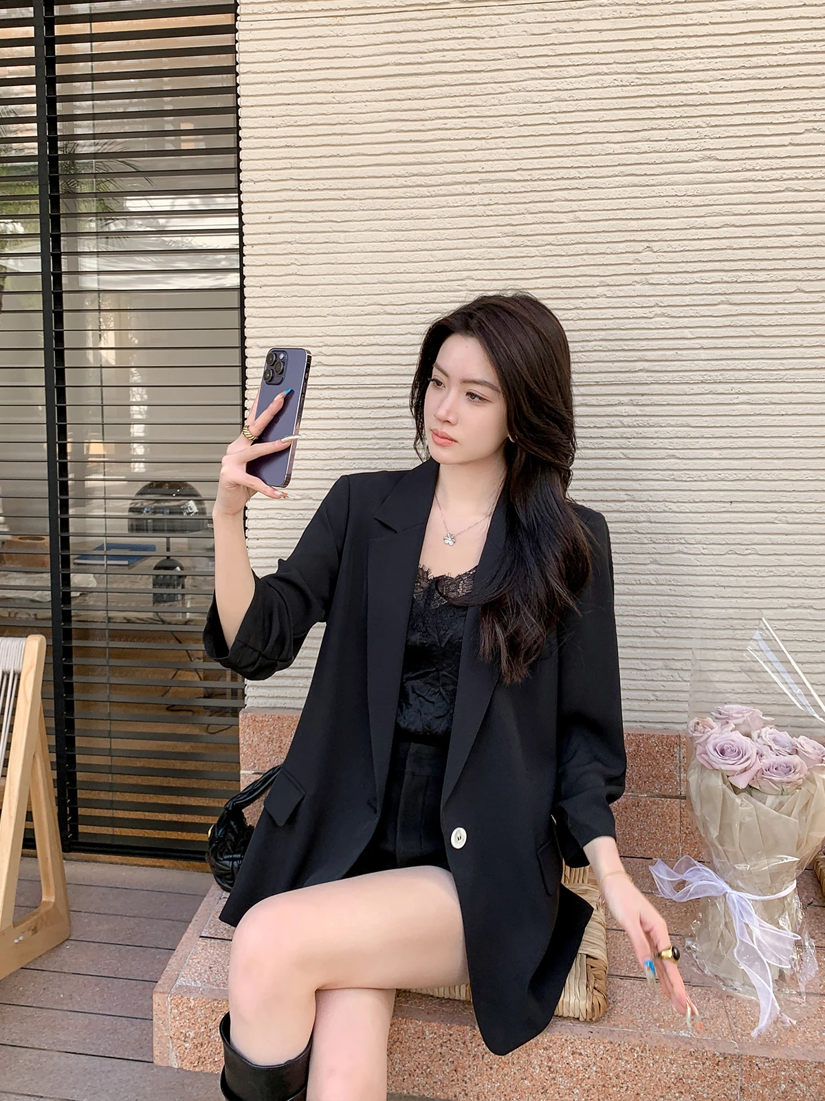 

Ele Bla Slim Fit Women's Suit Jaet Spring Summer New Sle Thin Streetwear Small Size Profional Clothing Commute Wind