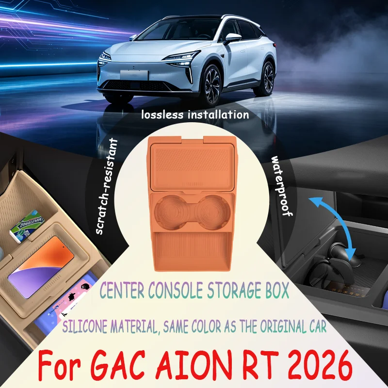 For GAC AION RT 2026 Center Console Lower Silicone Storage Box, Drop-in Organizer Tray with Sunglasses Holder & Anti-Slip Pad