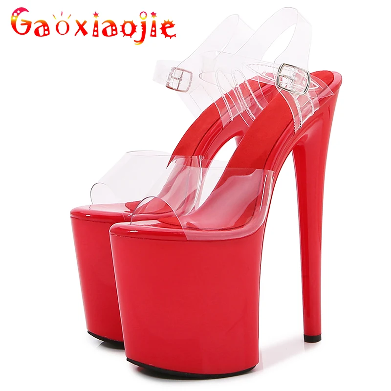 Sexy Apricot Sandals Super High Heels 20cm 2023 New Fashion Extreme Platform10CM Pole Dance Shoes Model Show Transparent Shoes