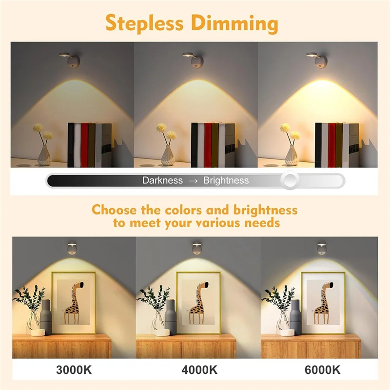 LICE-2 Buah Lampu Gambar Sensor Gerak LED Dioperasikan Tempat Lilin Dinding Isi Ulang Putih Dapat Diredupkan 3 Suhu Warna, 360 ° Rotasi 220