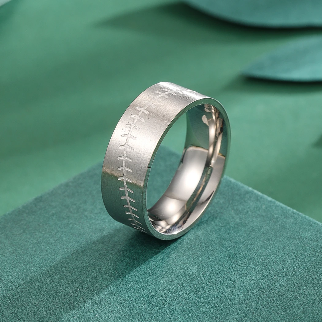 Cxwind Stainless Steel Baseball Rings Baseball Wedding Rings Tungsten Carbide Baseball Stitched Rings 8mm Matte Black Dome