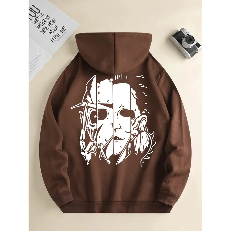 

Men's new fashion hoodie, casual daily drawstring hooded sweatshirt face print, front kangaroo pocket, men's jacket