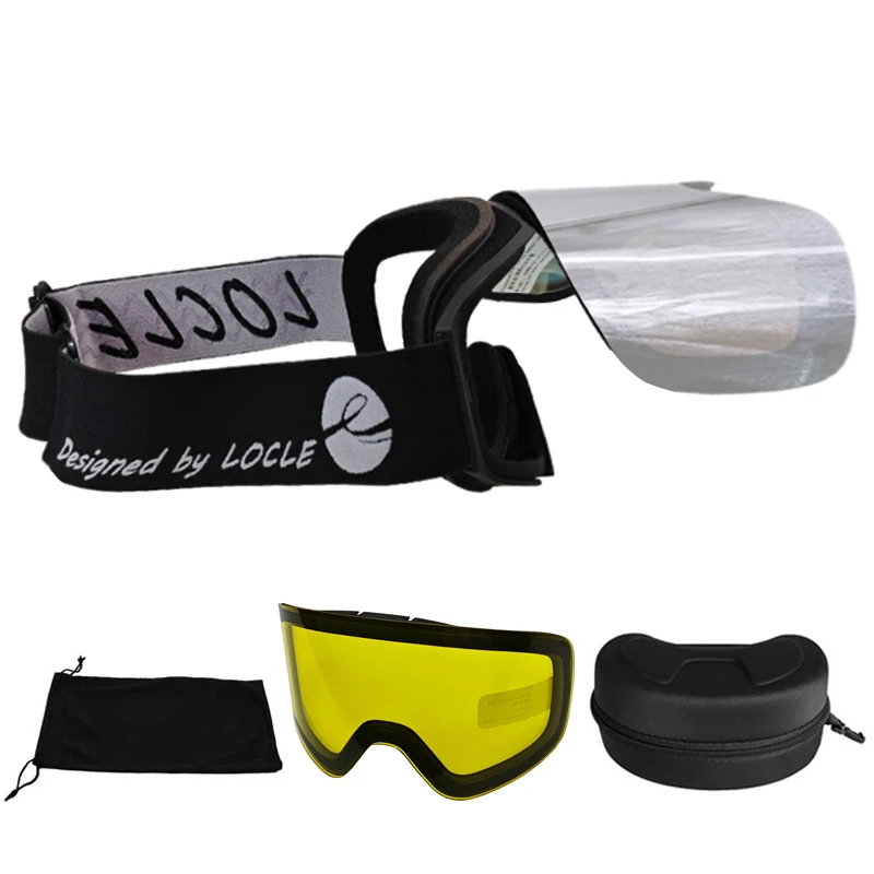 

LOCLE Magnetic Ski Goggles Men Women Double Layers Flip Up Snowboard Mask Ski Eyewear Anti-fog OTG Motorcycle Snowmobile Glasses