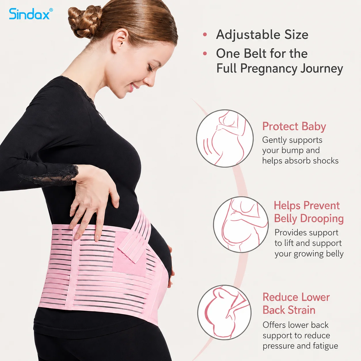 Pregnancy Belly Support Belt 3 Piece Adjustable Waist Back Support Elastic Maternity Band for Prenatal Postpartum Daily Wear