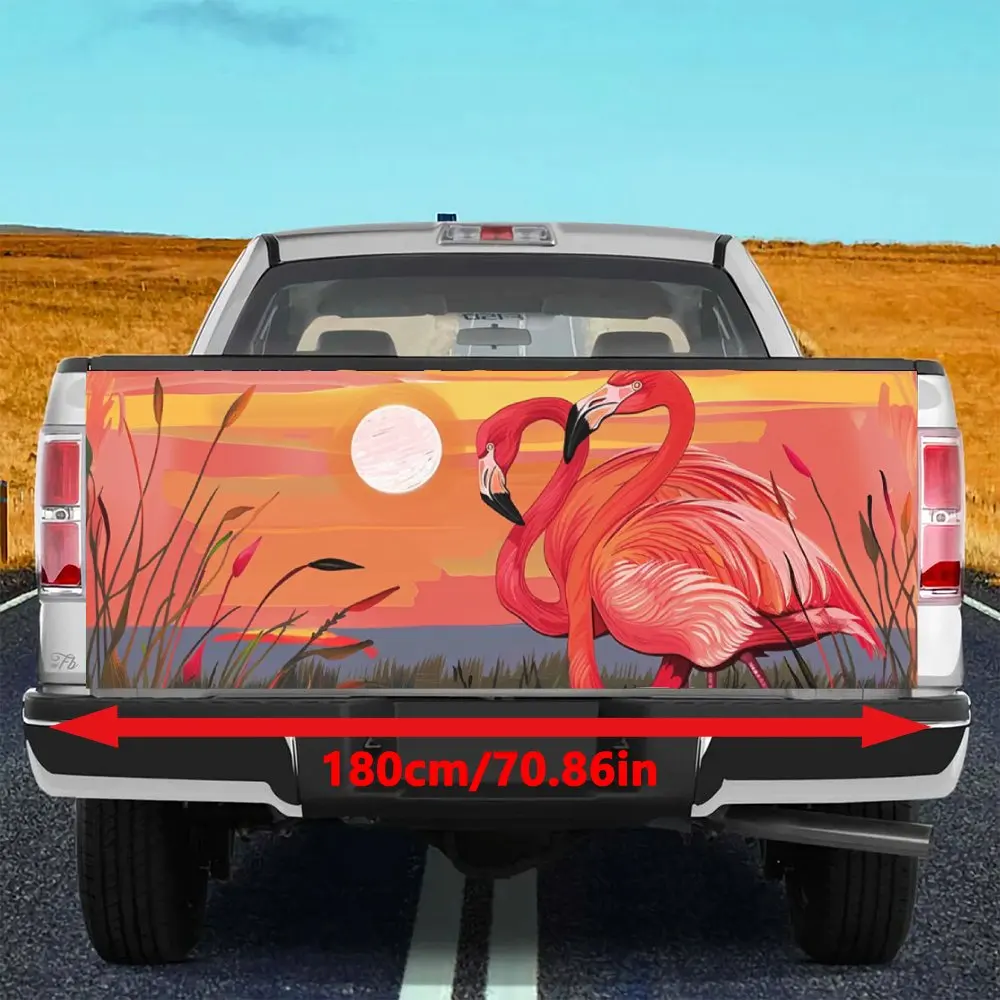 Pink Flamingo Landscape Print Car Tail Trunk Protect Vinly Decal Auto Accessories Hood Decoration Sticker for Off-road Pickup