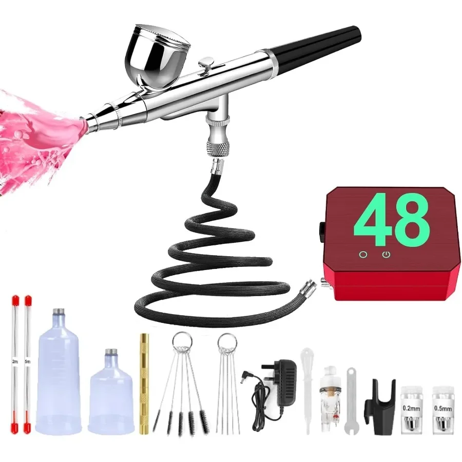 MADETEC Professional Nail Art Airbrush Kit with Compressor 3 Adjustable PSI 25 35 48 Stable Pressure 0.2 0.3 0.5mm Nozzles NonC