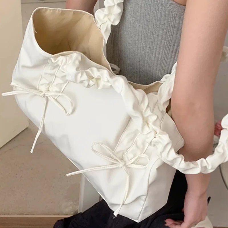 New High-Capacity Pink Pleated Hand-Held Underarm Bag Fashionable Women's Travel And Shopping Versatile Bow Single Shoulder Bag