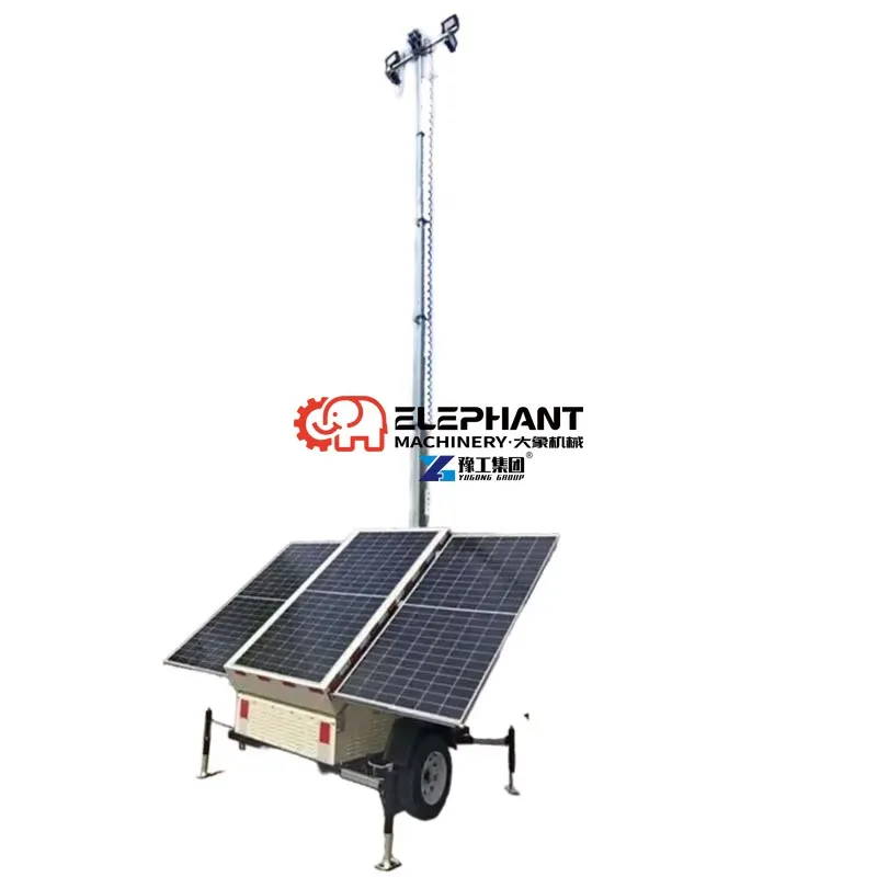 Mobile Solar Battery Light Tower with Diesel Generator LED Lighting Equipment for Road Construction and Outdoor Rescue Works