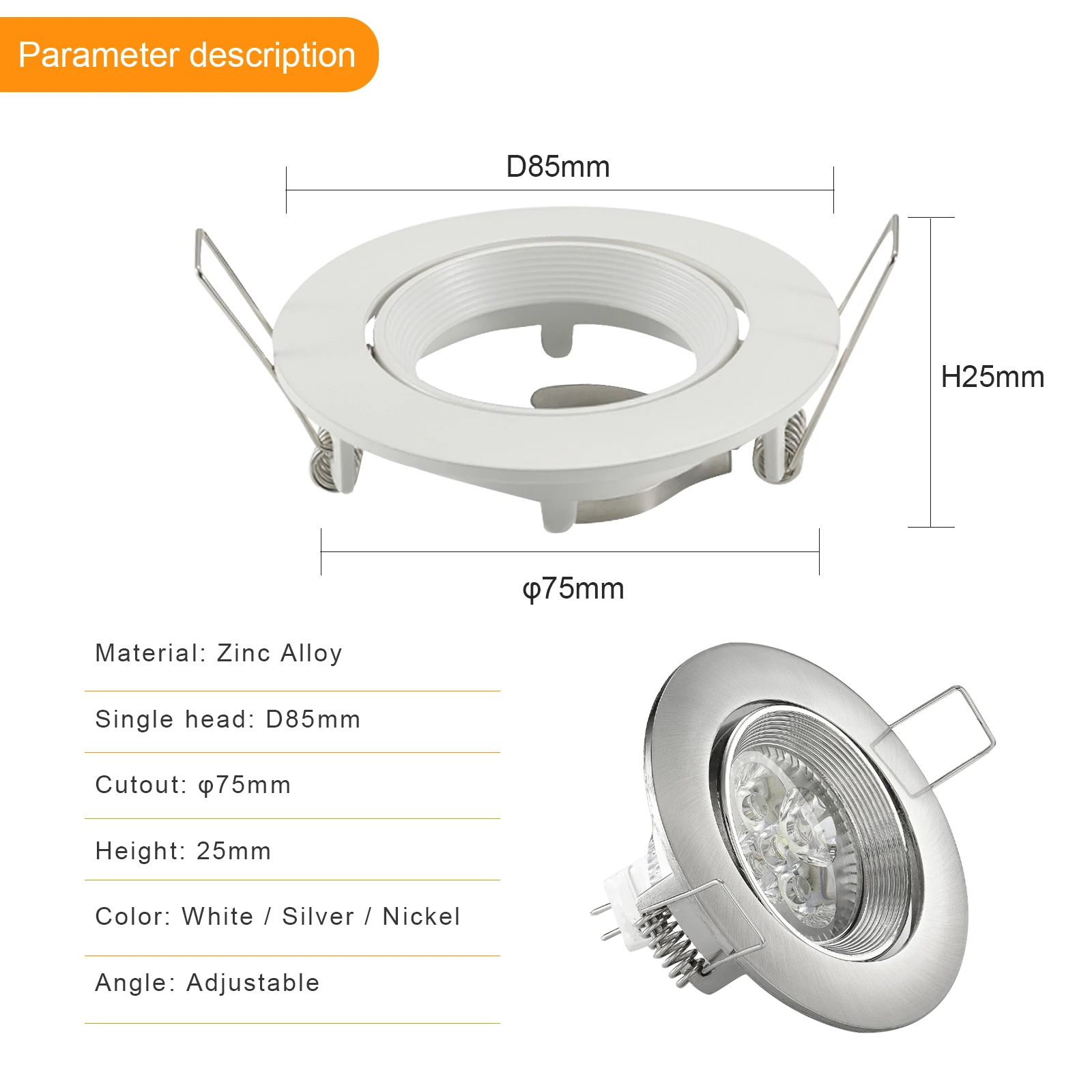 Ceilling Led Recessed GU10/MR16 Ceiling Spot Lights Fitting Spot Light Frame Fixtures Bulbs Fittings Round White Nickel Fixture