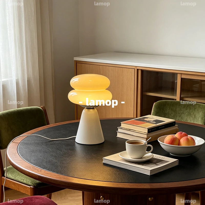 French Cream‑Style Hamburger Table Lamp for Bedroom Bedside Vintage Bauhaus‑style dimmable ambient night light - view 4