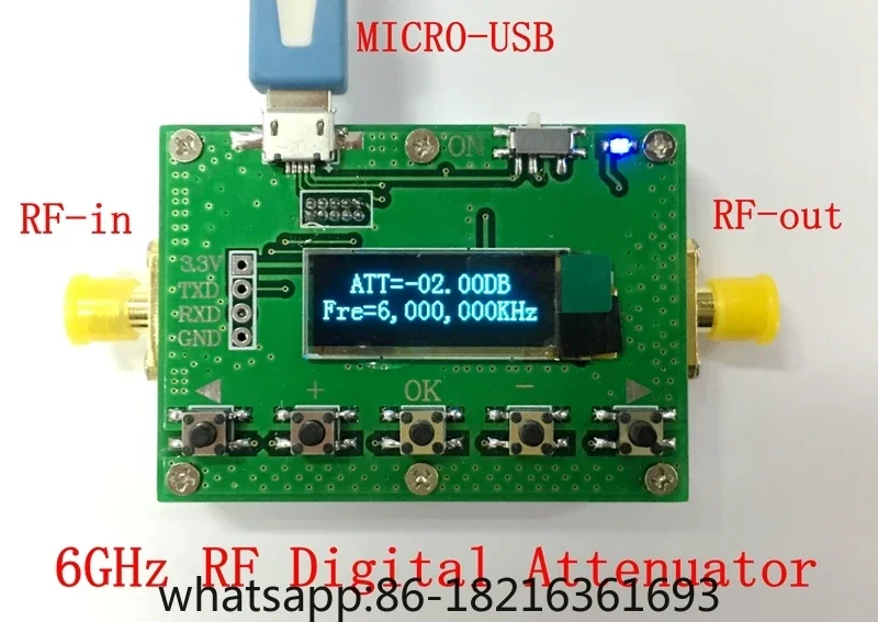 

Цифровой программируемый аттенюатор 6G, 30 дБ, ступенчатый OLED-дисплей 0,25 дБ