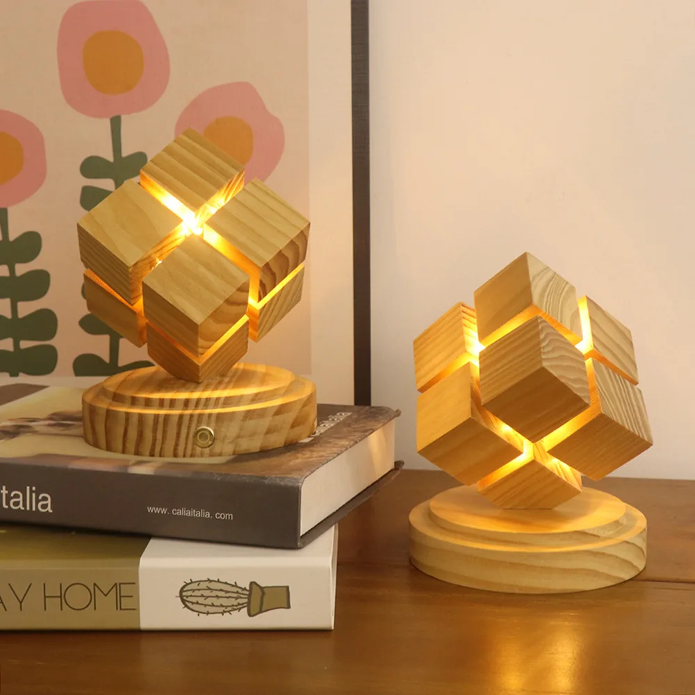 

Креативное квадратное ночное освещение, украшение для тумбочки, атмосферная лампа для спальни, USB-разъем, настольная лампа, украшение дома