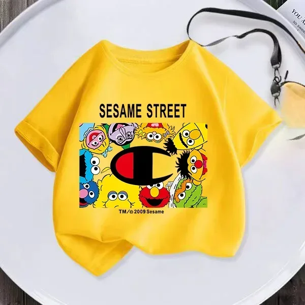 High quality Kids Summer Short sleeved Girls and Boys T-shirts Hipster Sesame Street Cartoon Printed Kids T-shirts Fun casual ba