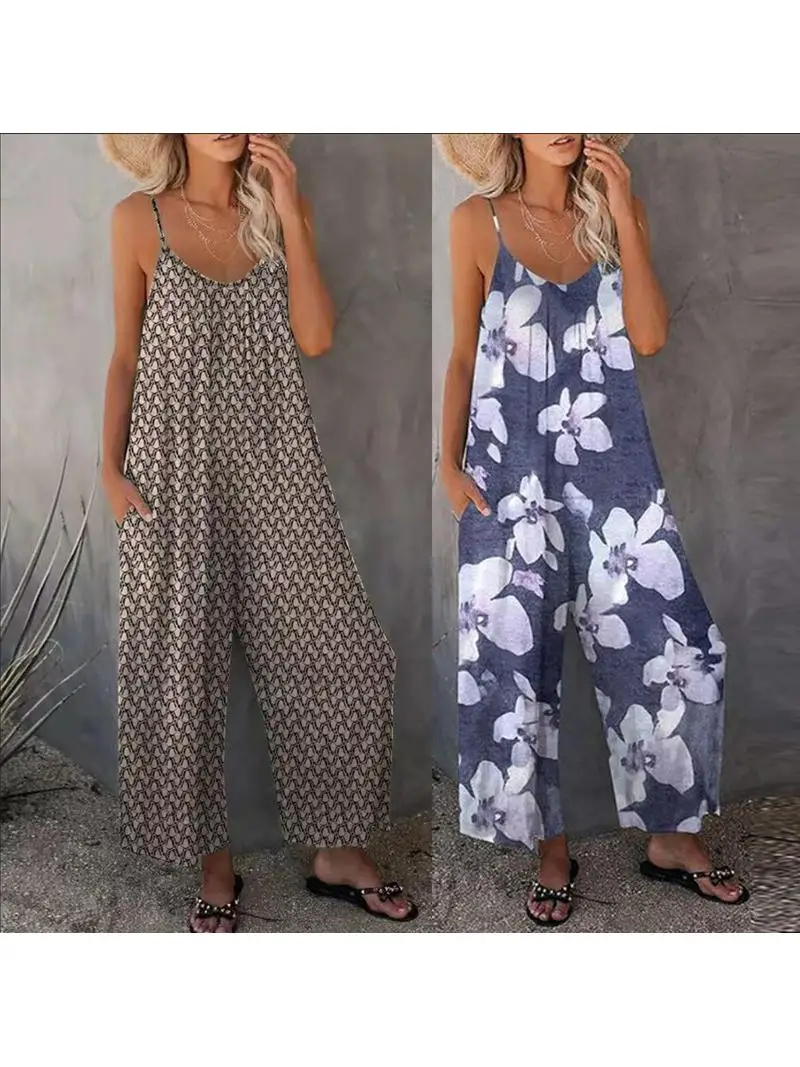 

Лето 2024, женский свободный костюм с широкими штанинами, повседневный костюм с принтом, длинные брюки Han Hanma с низкой талией, девять очков